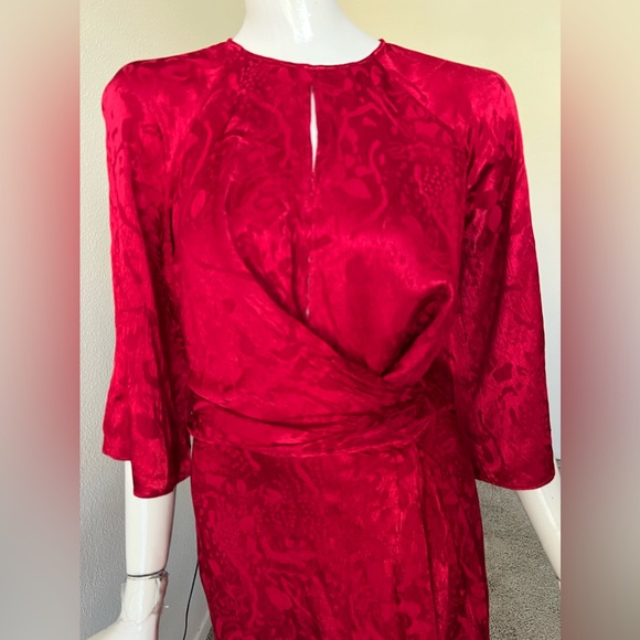 Zara Jacquard Midi Red‎ Asymmetrical Dress XS - Picture 8 of 14